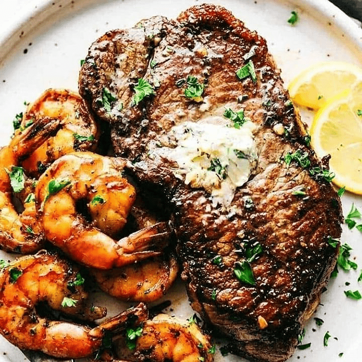 Keto Steak and Shrimp garlic pan - Diet keto
