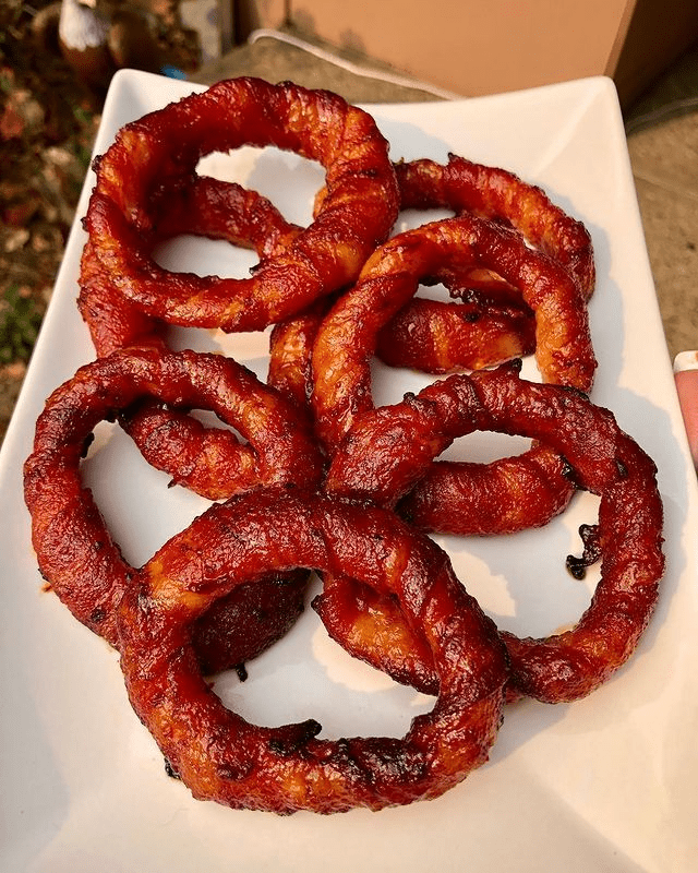 Keto Sweet Spicy Bacon Wrapped Onion Rings